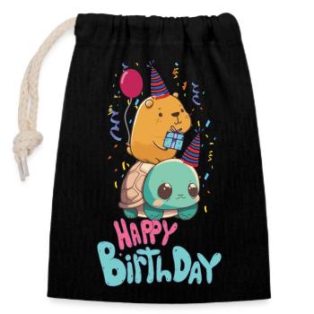 Anniversaire de Capybara - Sac cadeau en coton avec cordon (14 x 20 cm) - noir - Devant