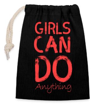 girls can do anything - Closable cotton gift bag (14x20cm) - black - Front