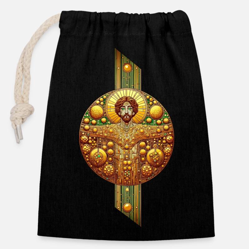 Gustav Klimt God - Closable cotton gift bag (14x20cm) - black