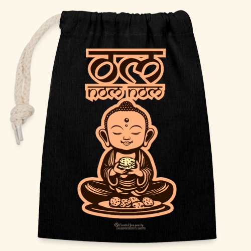 Om Nom Nom Buddha mit Keks - Verschließbarer Geschenkbeutel aus Baumwolle (14x20cm)