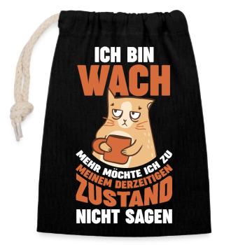 Morgenmuffel Faulenzer Kaffee Katze - Verschließbarer Geschenkbeutel aus Baumwolle (14x20cm) - Schwarz - Vorne