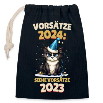 Silvester Vorsätze 2024 Katze Siehe 2023 Lustig - Verschließbarer Geschenkbeutel aus Baumwolle (14x20cm) - Navy - Vorne