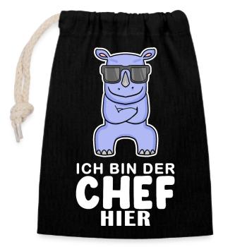 Chef Spruch mit Nashorn Motiv - Verschließbarer Geschenkbeutel aus Baumwolle (14x20cm) - Schwarz - Vorne