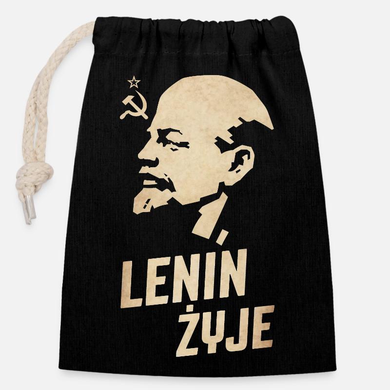 Lenin lebt - Verschließbarer Geschenkbeutel aus Baumwolle (14x20cm) - Schwarz