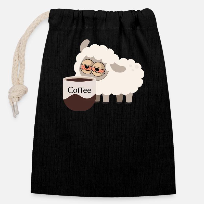 Coffee sheep - Closable cotton gift bag (14x20cm) - black