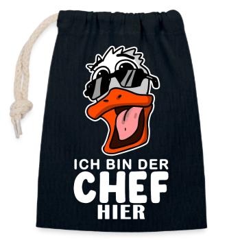 Chef Spruch Anführer Ente Motiv - Verschließbarer Geschenkbeutel aus Baumwolle (14x20cm) - Navy - Vorne