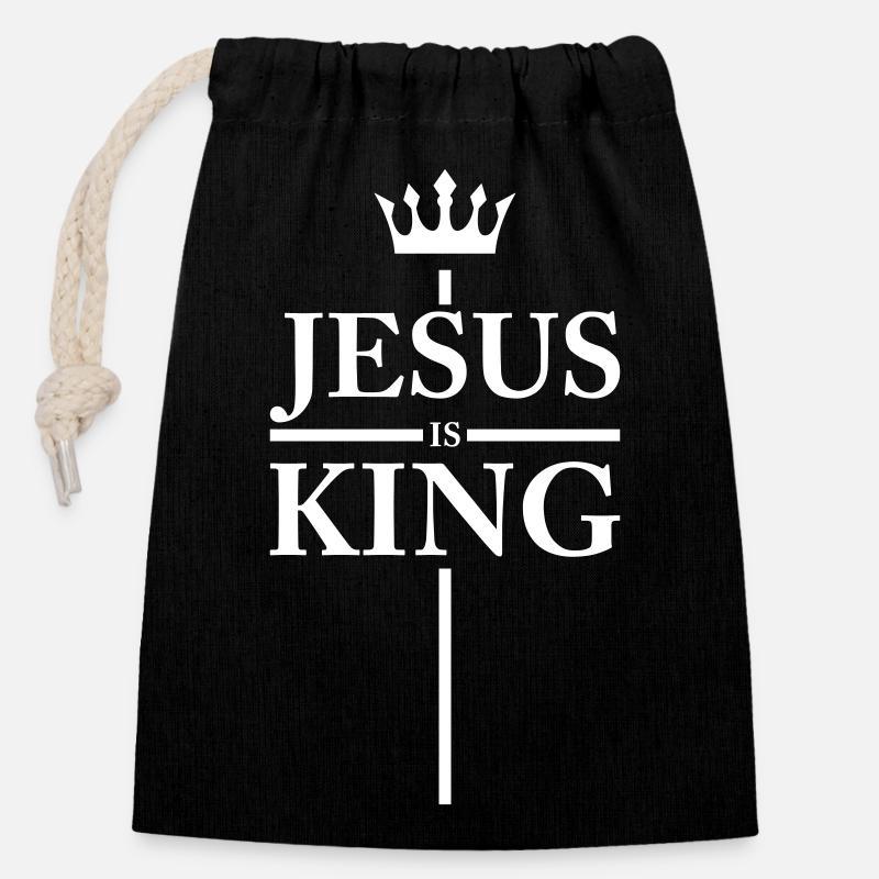 Jésus est Roi - Sac cadeau en coton avec cordon (14 x 20 cm) - noir