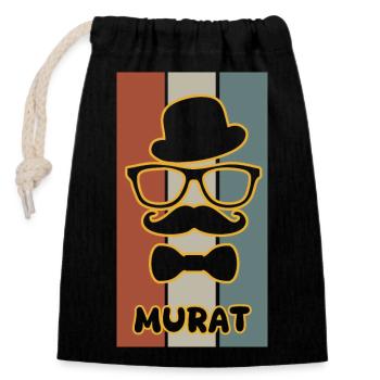 Murat comme nom - Sac cadeau en coton avec cordon (14 x 20 cm) - noir - Devant