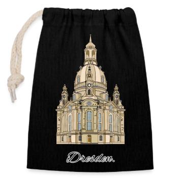 Frauenkirche // Dresden // Illustration - Verschließbarer Geschenkbeutel aus Baumwolle (14x20cm) - Schwarz - Vorne