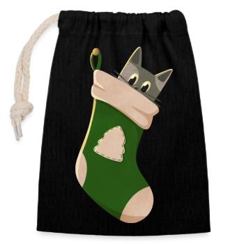 Graue Katze in grünem Stiefel - Verschließbarer Geschenkbeutel aus Baumwolle (14x20cm) - Schwarz - Vorne