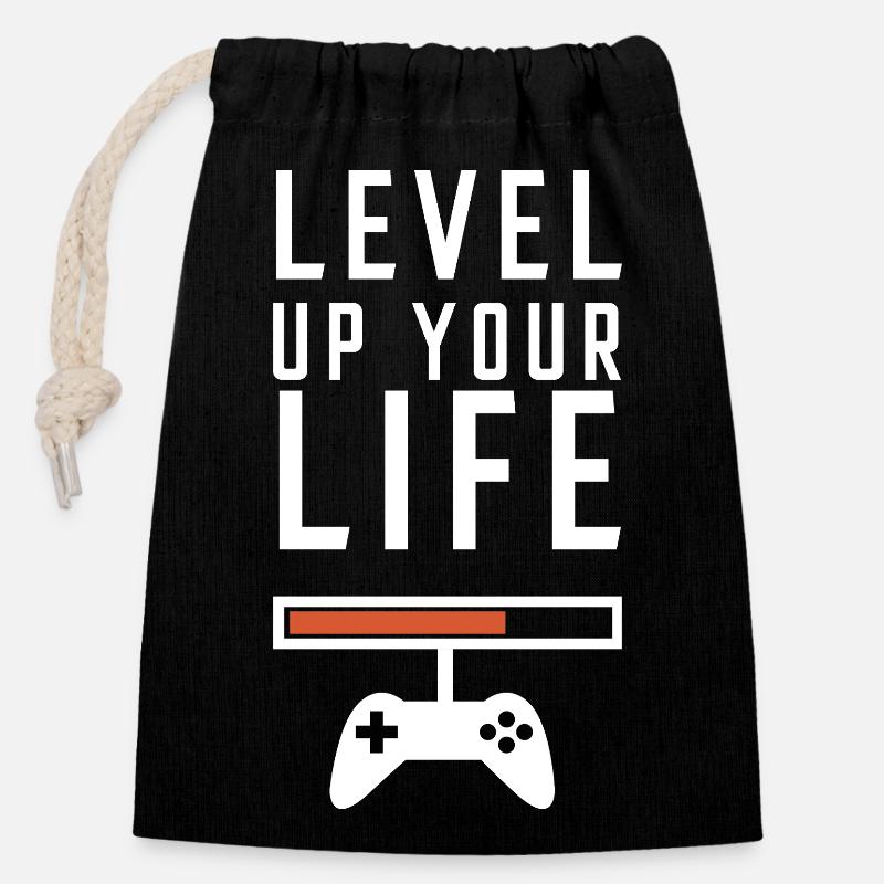 Améliore ton niveau de vie gaming - Sac cadeau en coton avec cordon (14 x 20 cm) - noir
