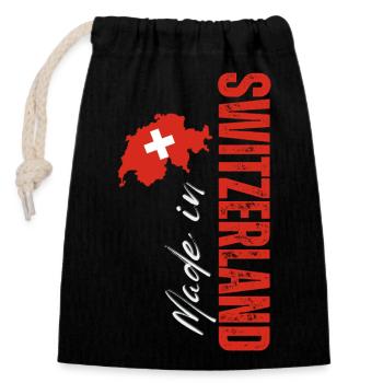 Schweizer Fertigung, vertikales Design - Verschließbarer Geschenkbeutel aus Baumwolle (14x20cm) - Schwarz - Vorne