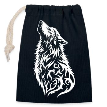 Tatouage de tête de loup sauvage - Sac cadeau en coton avec cordon (14 x 20 cm) - bleu marine - Devant