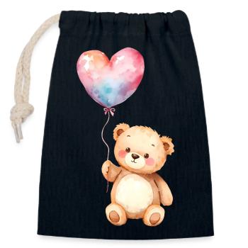 Aquarell Teddy mit Herz Ballon - Verschließbarer Geschenkbeutel aus Baumwolle (14x20cm) - Navy - Vorne