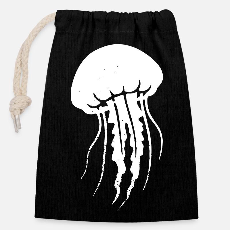 Jellyfish Jellyfish Ocean Vintage Vector - Closable cotton gift bag (14x20cm) - black