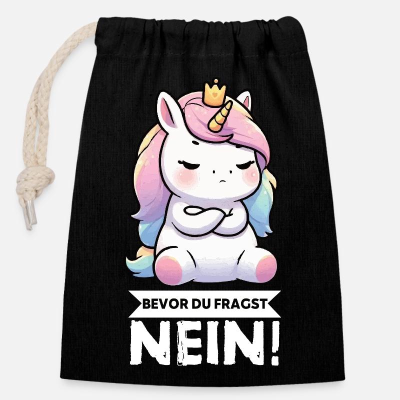 Bevor Du Fragst Nein Einhorn Einhörner Einhornfan  - Verschließbarer Geschenkbeutel aus Baumwolle (14x20cm) - Schwarz