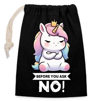 Avant que vous ne demandiez, pas de licorne licorne fan de licorne - Sac cadeau en coton avec cordon (14 x 20 cm) - noir - Devant