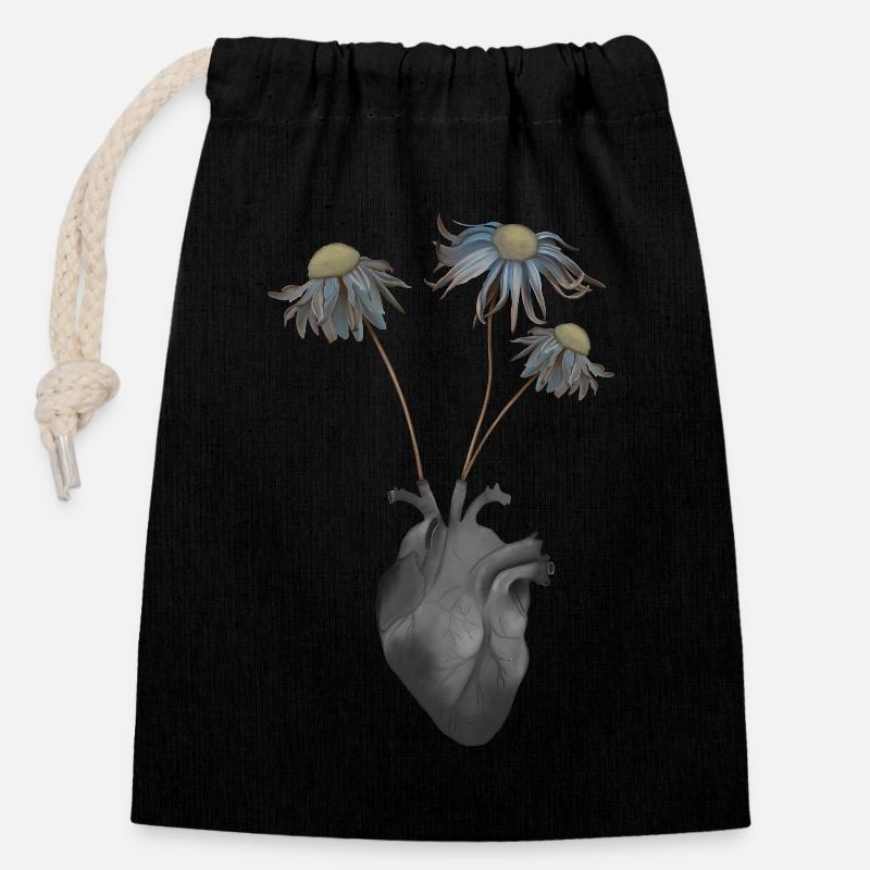 Cœur mort - Sac cadeau en coton avec cordon (14 x 20 cm) - noir