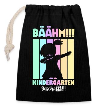 Kindergarten Geschafft Einschulung Kita Abgänger - Verschließbarer Geschenkbeutel aus Baumwolle (14x20cm) - Schwarz - Vorne