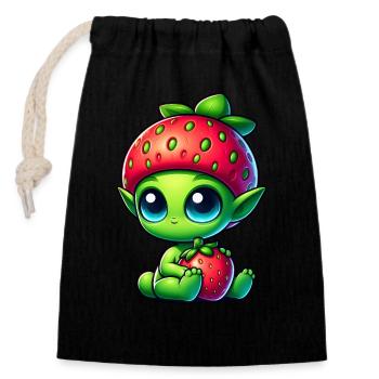 Bizarre Alien fraise chapeau dessin animé fruit - Sac cadeau en coton avec cordon (14 x 20 cm) - noir - Devant