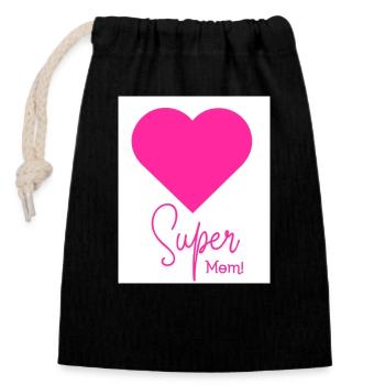 Super Mom - Verschließbarer Geschenkbeutel aus Baumwolle (14x20cm) - Schwarz - Vorne