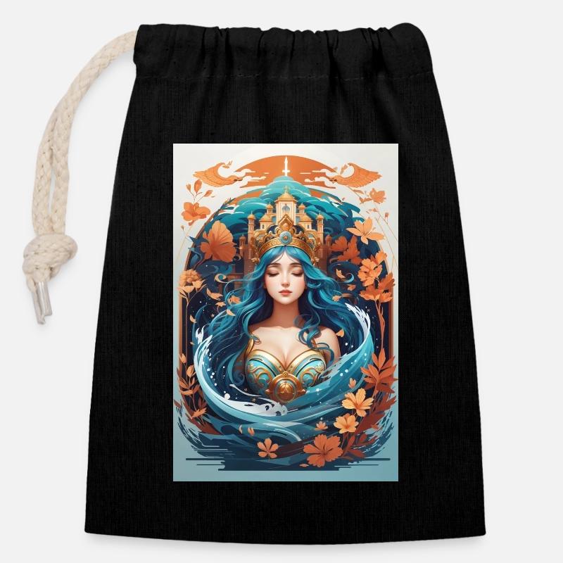 Amphitrite déesse de la mer - Sac cadeau en coton avec cordon (14 x 20 cm) - noir