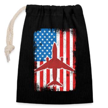 Avion 4 juillet États-Unis - Sac cadeau en coton avec cordon (14 x 20 cm) - noir - Devant