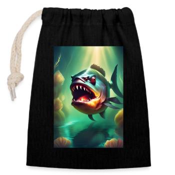 Abnorme Monsterfische - Verschließbarer Geschenkbeutel aus Baumwolle (14x20cm) - Schwarz - Vorne