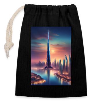 Grand gratte-ciel dans une ville - Sac cadeau en coton avec cordon (14 x 20 cm) - noir - Devant