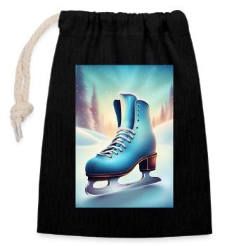 Wintery figure skating hobby - Closable cotton gift bag (14x20cm) - black - Front