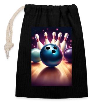 Cool bowling ball graphic t-shirt design - Closable cotton gift bag (14x20cm) - black - Front
