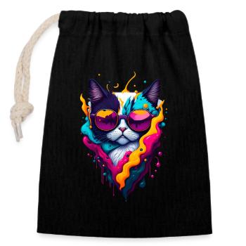 Cute abstract cat - Closable cotton gift bag (14x20cm) - black - Front