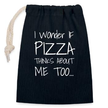 I Wonder If PIZZA Thinks About Me Too... - Closable cotton gift bag (14x20cm) - navy - Front