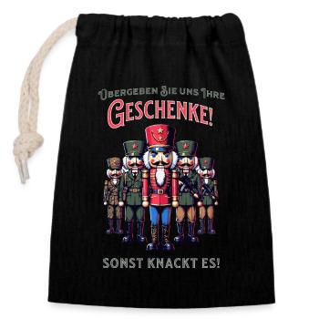 Nussknacker wollen meine Geschenke - Verschließbarer Geschenkbeutel aus Baumwolle (14x20cm) - Schwarz - Vorne