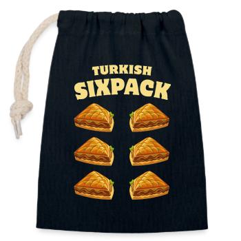 Baklava - Sixpack turc - Dessert - Dicton - Sac cadeau en coton avec cordon (14 x 20 cm) - bleu marine - Devant