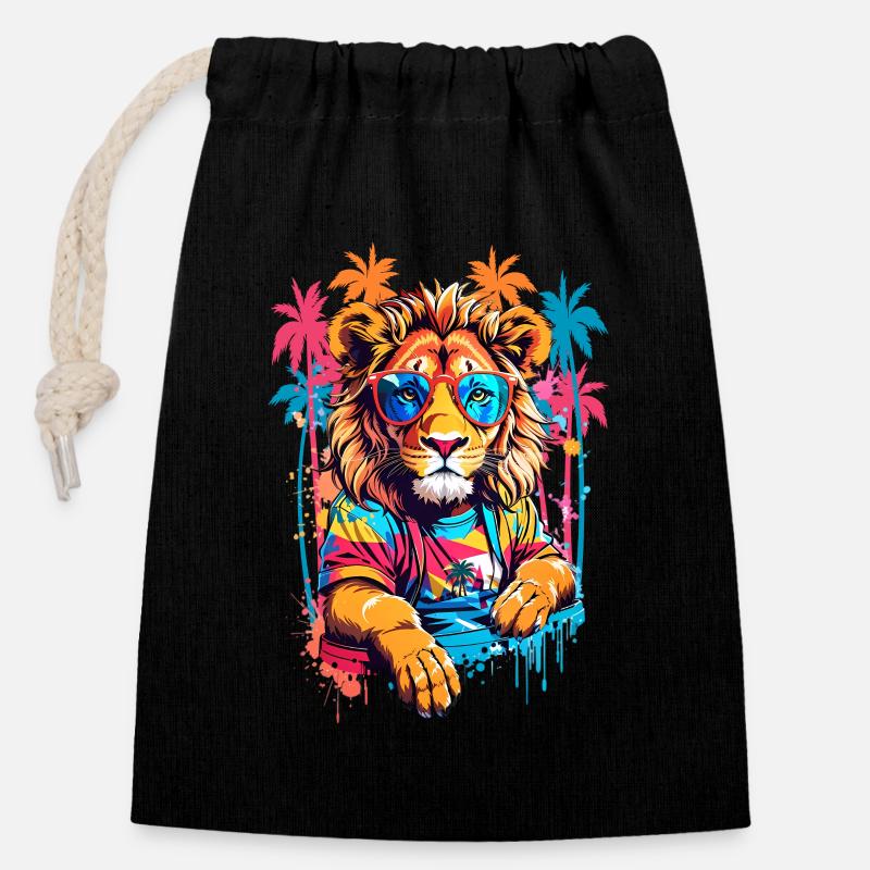 Cool Lion - Sac cadeau en coton avec cordon (14 x 20 cm) - noir