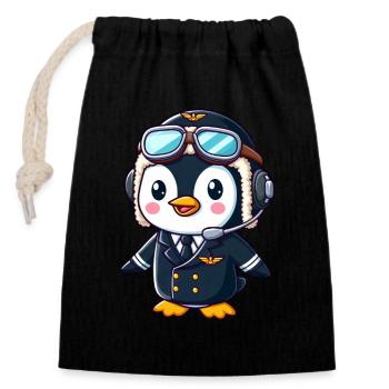 Drôle pingouin pilote licence de vol dessin animé d’avion - Sac cadeau en coton avec cordon (14 x 20 cm) - noir - Devant