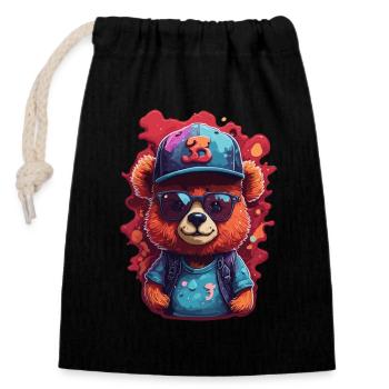 Bjorn Cool avec lunettes de soleil et casquette de baseball - Sac cadeau en coton avec cordon (14 x 20 cm) - noir - Devant
