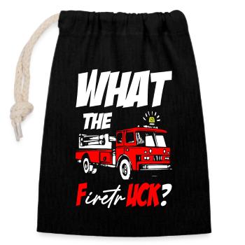 What The FiretrUCK Funny Fireman Fire Rescue - Verschließbarer Geschenkbeutel aus Baumwolle (14x20cm) - Schwarz - Vorne