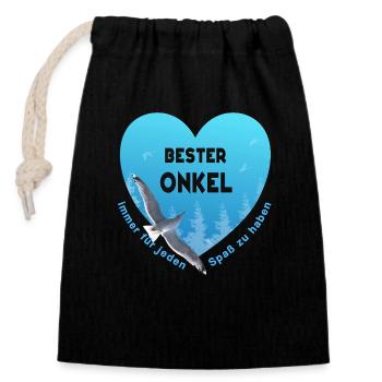 bester Onkel - Verschließbarer Geschenkbeutel aus Baumwolle (14x20cm) - Schwarz - Vorne