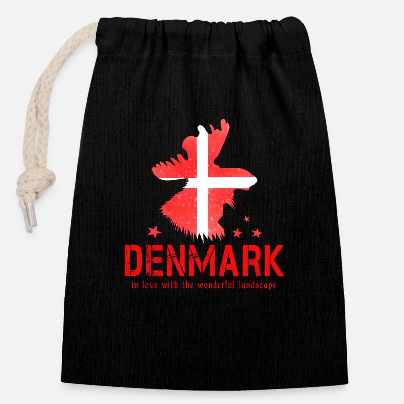denmark 2024 red white - Verschließbarer Geschenkbeutel aus Baumwolle (14x20cm) - Schwarz