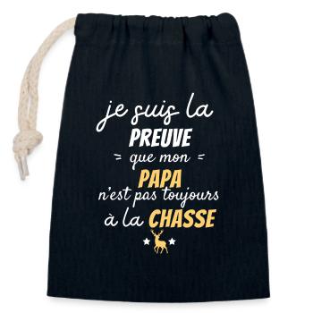 la preuve que mon papa pas toujours chasse - Sac cadeau en coton avec cordon (14 x 20 cm) - bleu marine - Devant