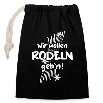 Rodeln "rodeln gehn" Rodler rodelt Rodelbahn - Verschließbarer Geschenkbeutel aus Baumwolle (14x20cm) - Schwarz - Vorne