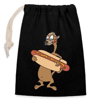 Collation à la saucisse - Sac cadeau en coton avec cordon (14 x 20 cm) - noir - Devant