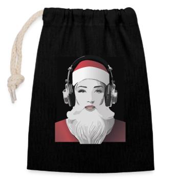 Battements de Noël - Femme au look de Père Noël - Sac cadeau en coton avec cordon (14 x 20 cm) - noir - Devant