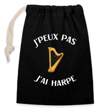 Harpe humour harpiste homme femme - Sac cadeau en coton avec cordon (14 x 20 cm) - noir - Devant