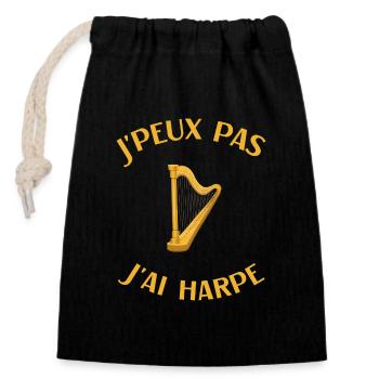 Harpe humour harpiste homme femme - Sac cadeau en coton avec cordon (14 x 20 cm) - noir - Devant