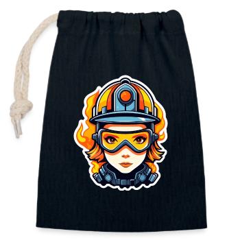 Dessin de pompier - Sac cadeau en coton avec cordon (14 x 20 cm) - bleu marine - Devant
