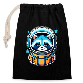 Waschbär Astronaut Illustration - Verschließbarer Geschenkbeutel aus Baumwolle (14x20cm) - Schwarz - Vorne