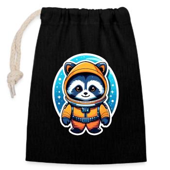 Waschbär Astronaut Illustration - Verschließbarer Geschenkbeutel aus Baumwolle (14x20cm) - Schwarz - Vorne